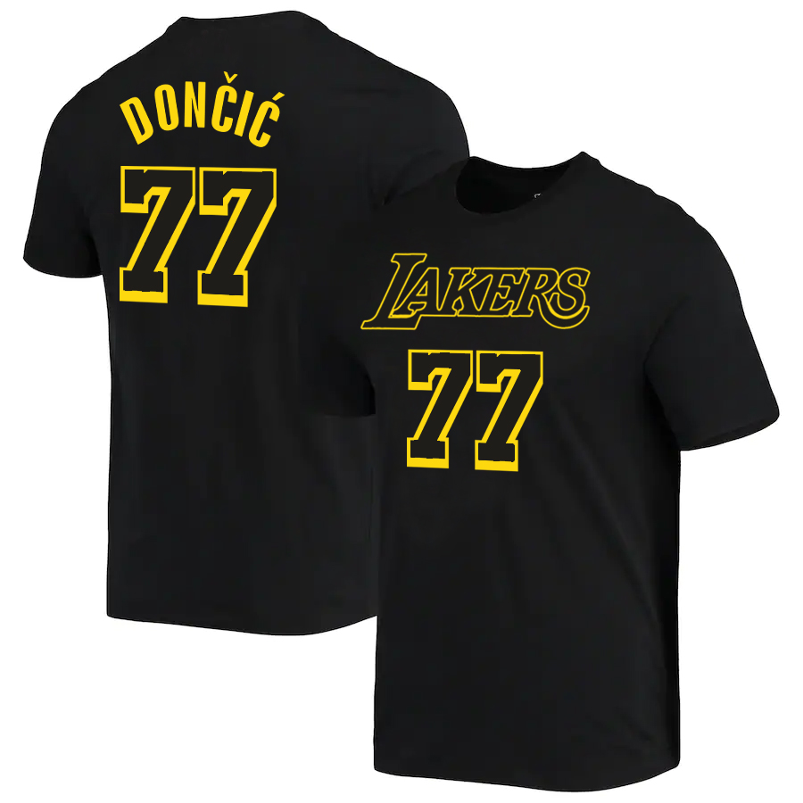 Men NBA Los Angeles Lakers 77 Doncic black T shirts